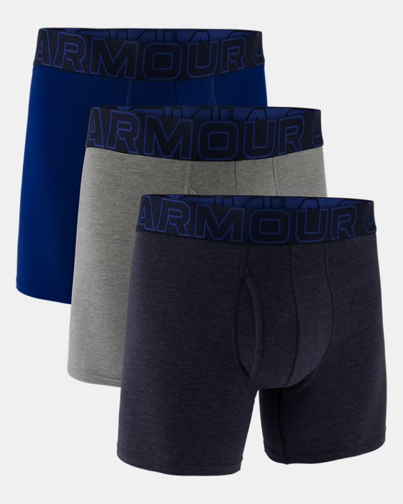 男士UA Performance Cotton 6英寸Boxerjock®內褲3條裝 in Blue image number 2